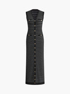 Robe Longue Sans Manches Avec Rayures Et Fermeture Boutonnée Pour Femmes | Idéal Pour Été Et Usage Quotidien
