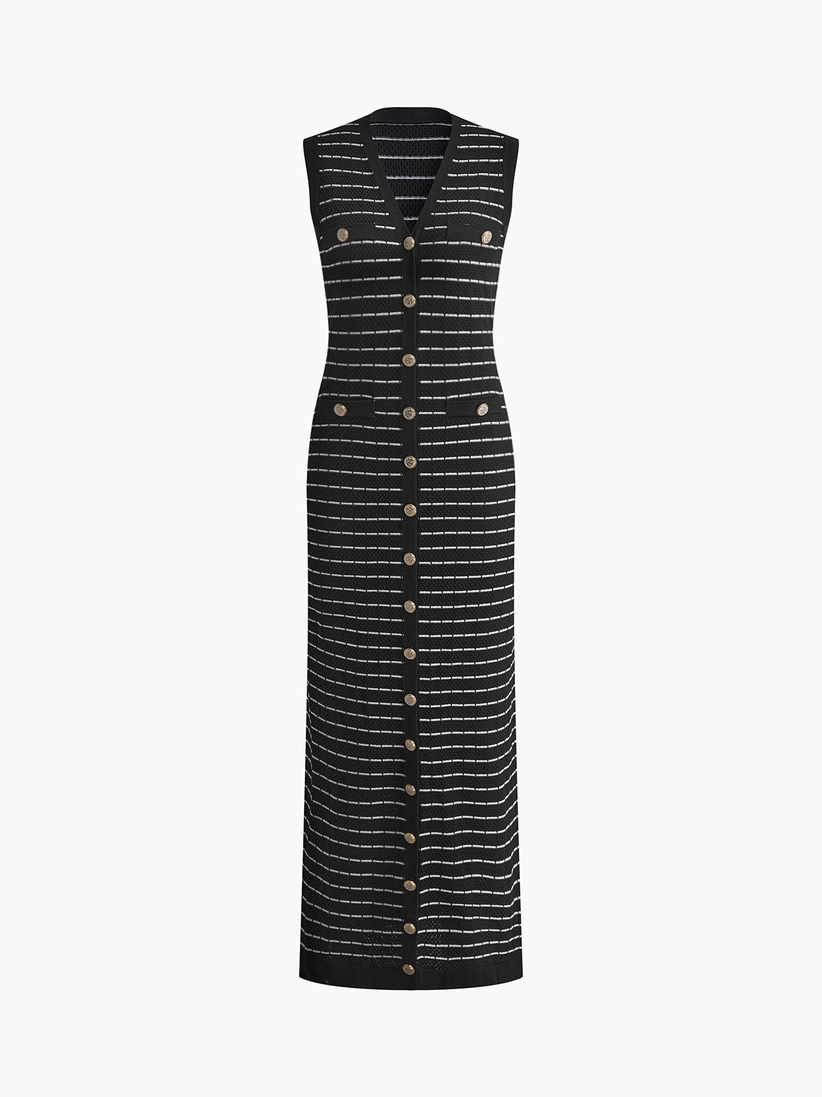 Robe Longue Sans Manches Avec Rayures Et Fermeture Boutonnée Pour Femmes | Idéal Pour Été Et Usage Quotidien