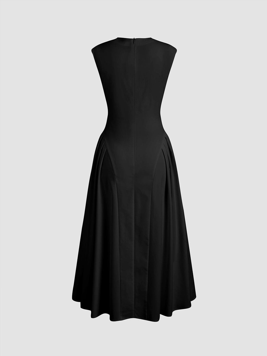 Robe Midi Noire Sans Manches Avec Taille Cintrée Et Jupe Évasée Pour Femmes | Adaptée Aux Tenues Formelles