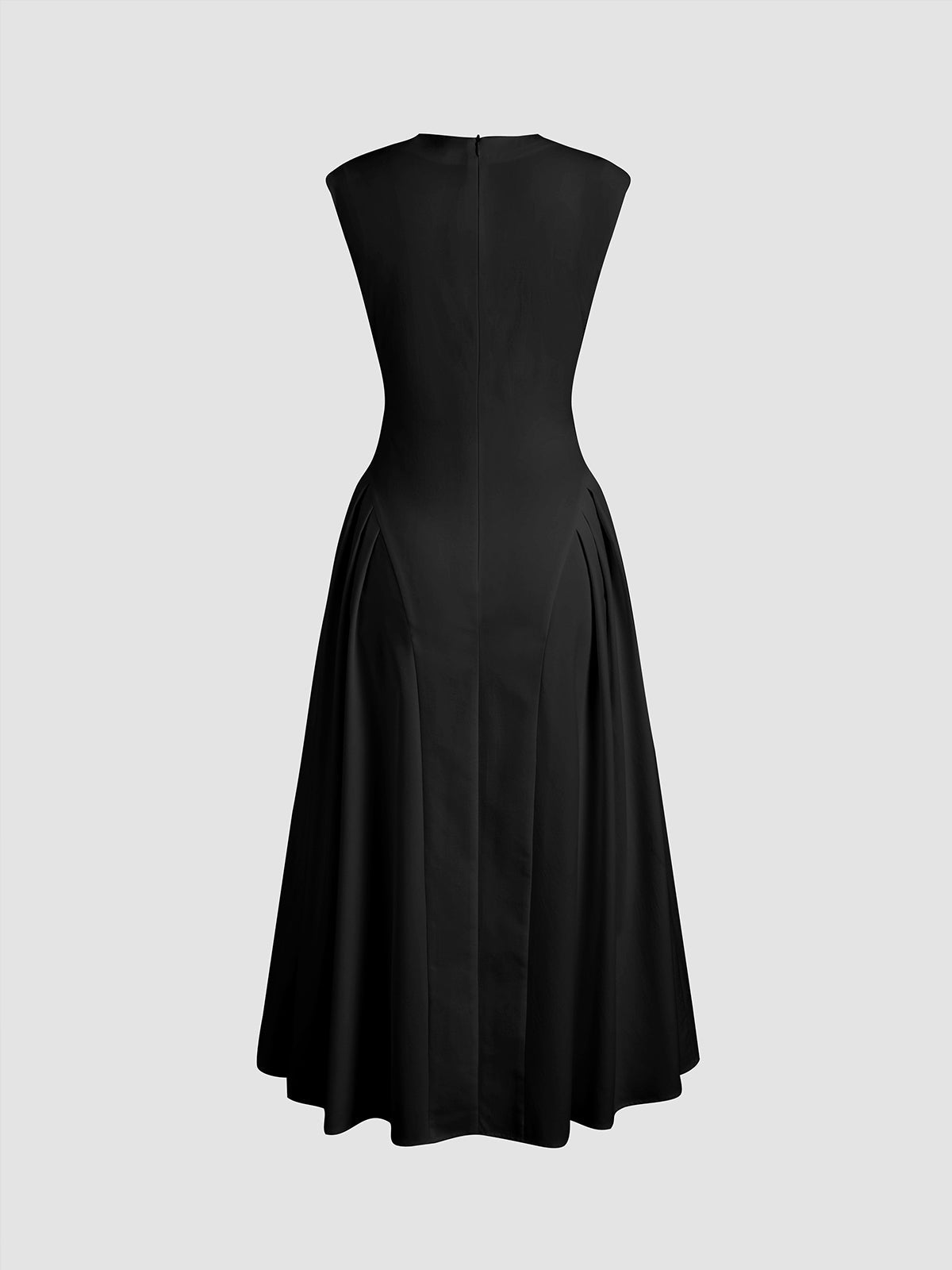 Robe Midi Noire Sans Manches Avec Taille Cintrée Et Jupe Évasée Pour Femmes | Adaptée Aux Tenues Formelles