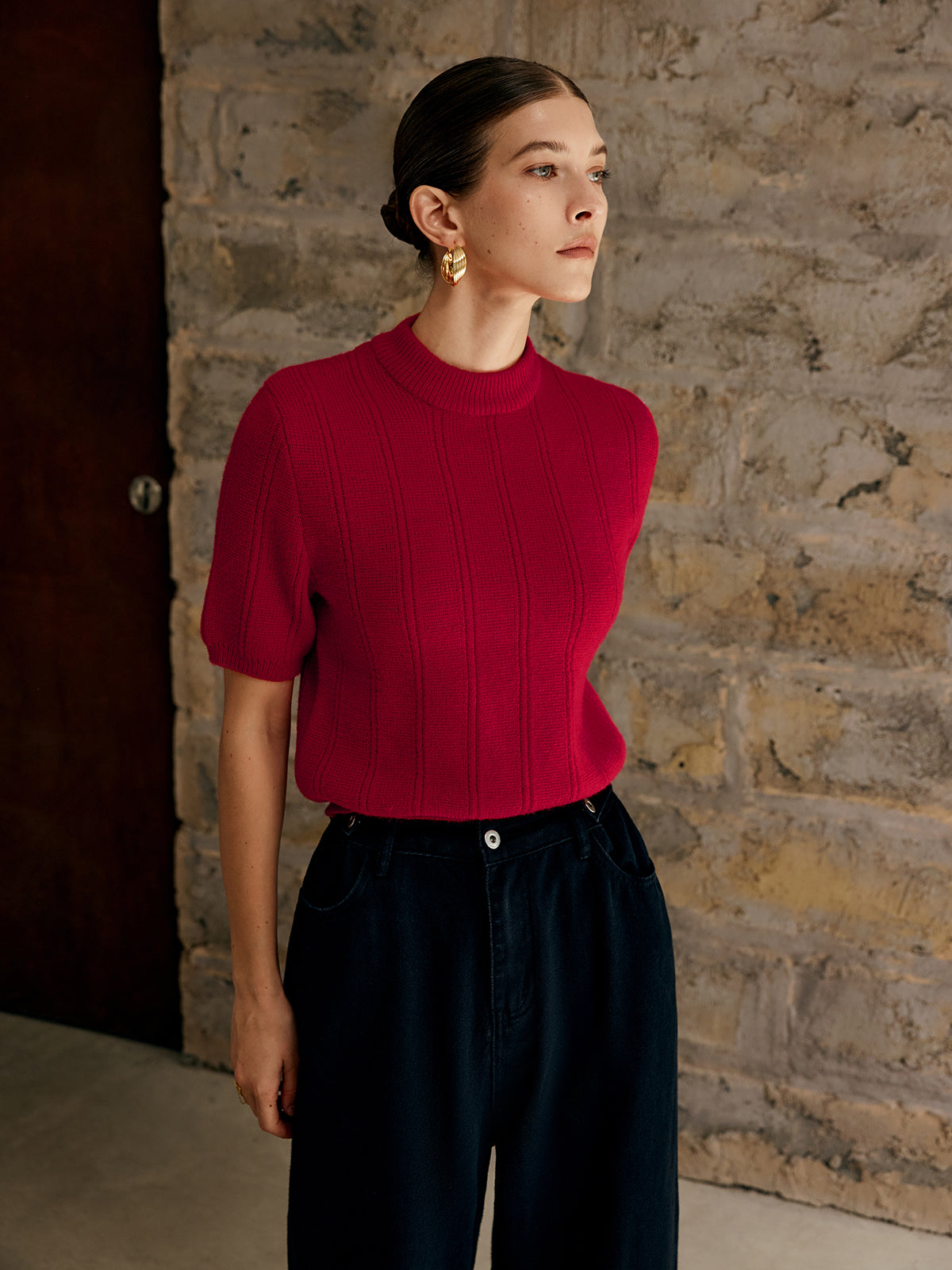 Pull À Manches Courtes Avec Col Montant Pour Femme | Idéal Pour Un Usage Quotidien
