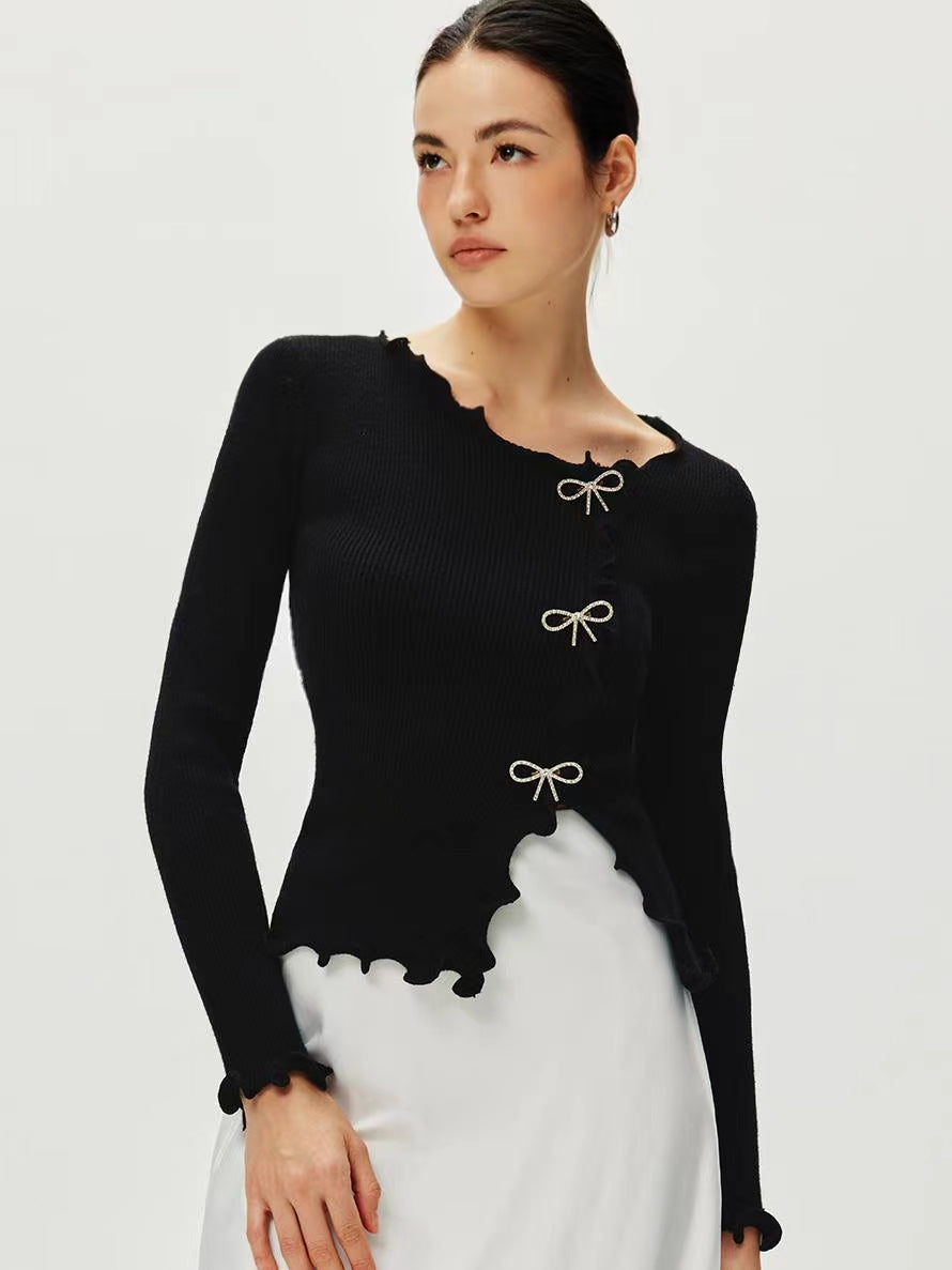 Cardigan Ajusté Asymétrique avec Fermeture à Nœuds pour Femme | Idéal pour Tenues Quotidiennes