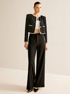 Blazer avec Finition Ondulée Contrastante Et Boutons pour Femme | Idéal pour Le Travail Et Le Temps Libre