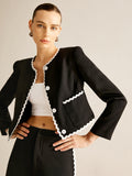 Blazer avec Finition Ondulée Contrastante Et Boutons pour Femme | Idéal pour Le Travail Et Le Temps Libre