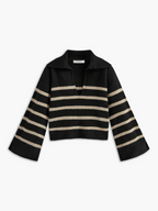 Pull à Capuche avec Rayures Noires pour Femme | Idéal pour la Mi-Saison et l’Hiver