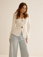 Blazer à Col V avec Boutons Décoratifs pour Femme | Idéal pour Le Travail Et Les Occasions Formelles