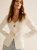Blazer à Col V avec Boutons Décoratifs pour Femme | Idéal pour Le Travail Et Les Occasions Formelles