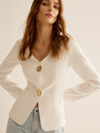 Blazer à Col V avec Boutons Décoratifs pour Femme | Idéal pour Le Travail Et Les Occasions Formelles