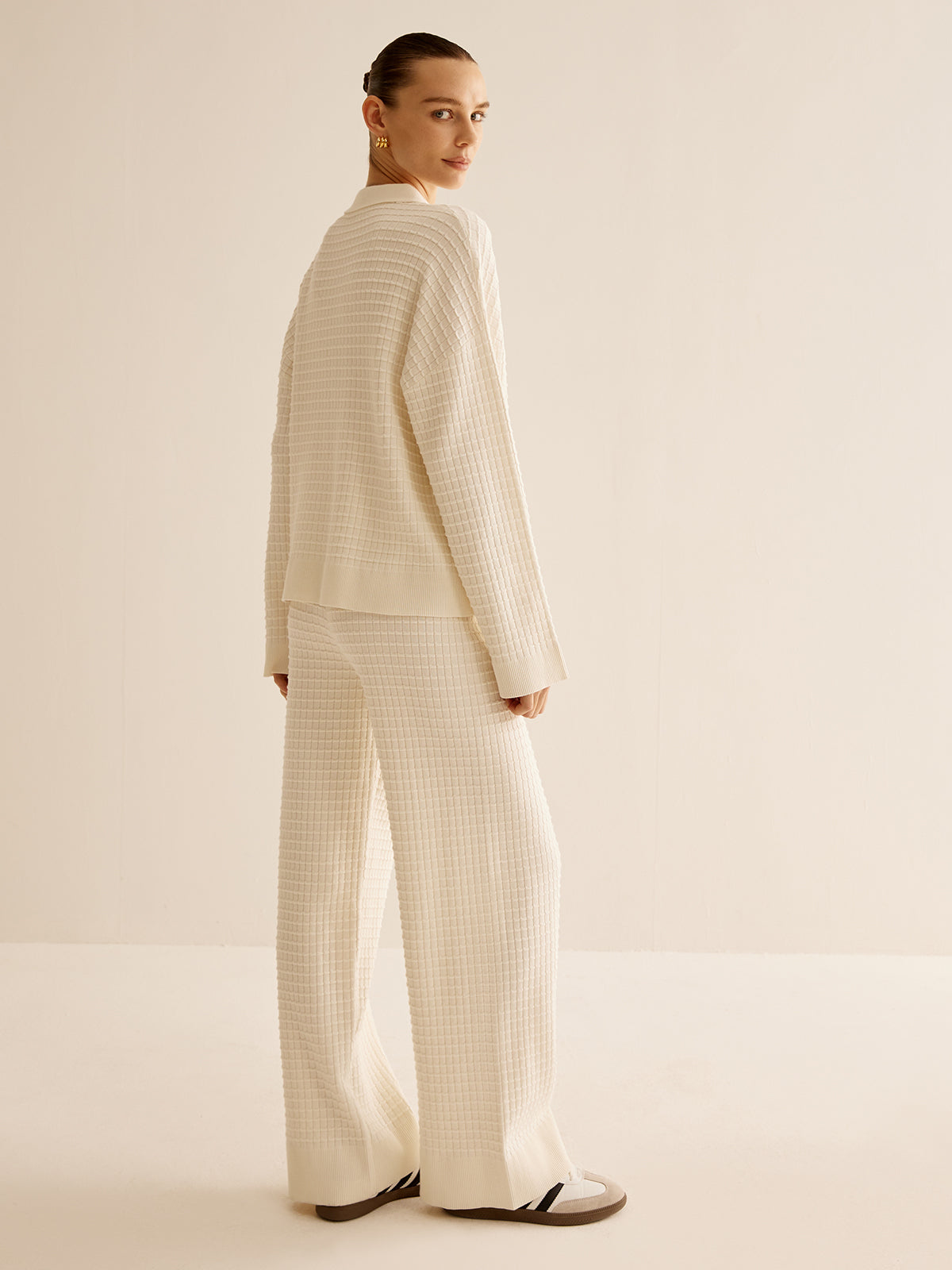 Ensemble Deux Pièces en Maille Gaufrée avec Chemise Boutonnée pour Femme | Idéal pour les Journées Décontractées