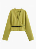Blazer Court À Col En V Avec Ceinture Fine Pour Femme | Idéal Pour Le Travail Et Le Quotidien