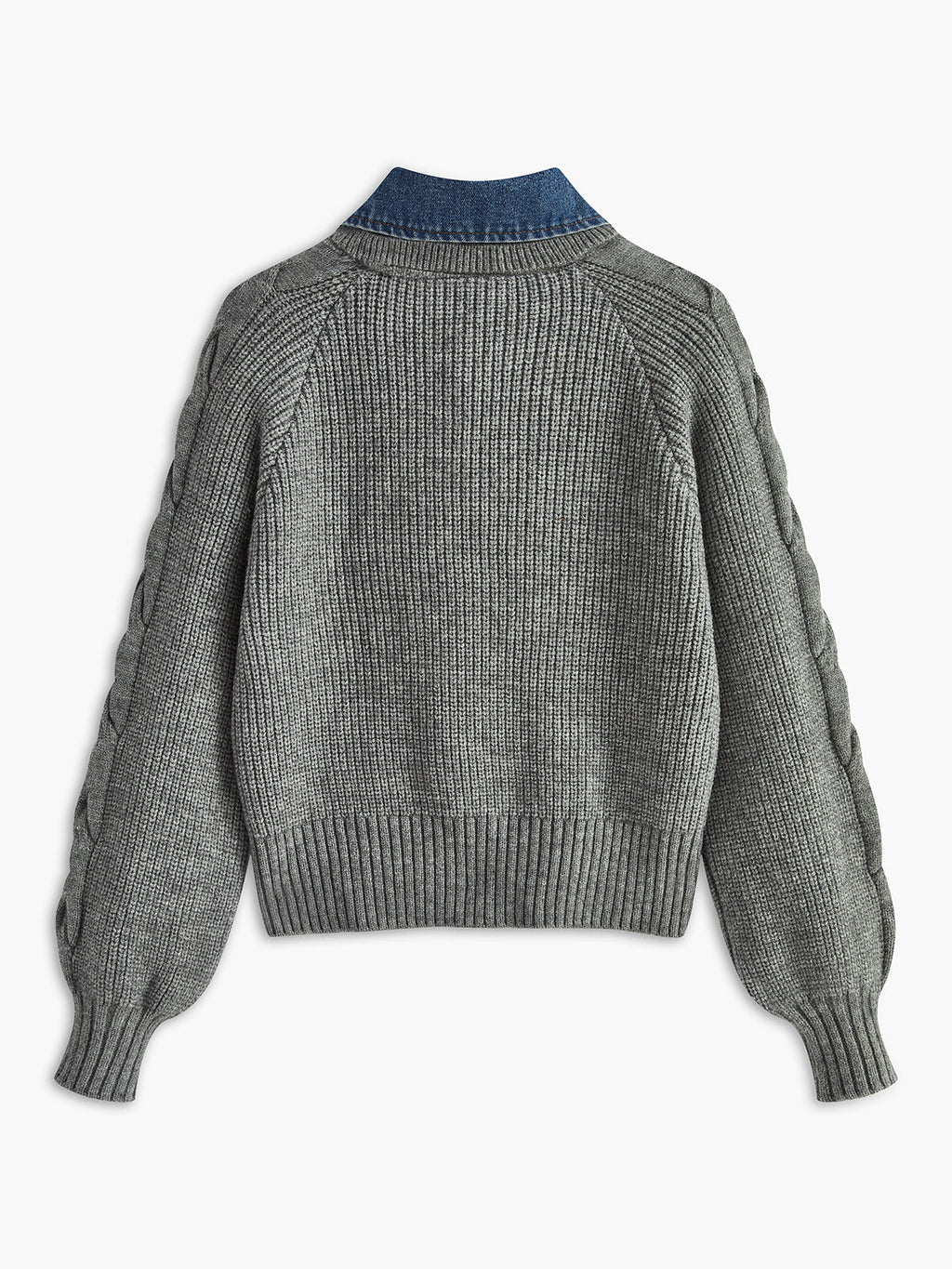Pull À Col Chemise Intégré En Denim Avec Manches Bouffantes Pour Femmes | Idéal Pour Tenues Quotidiennes