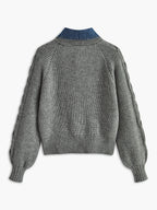 Pull À Col Chemise Intégré En Denim Avec Manches Bouffantes Pour Femmes | Idéal Pour Tenues Quotidiennes
