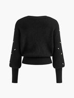 Pull Noir avec Détails de Perles et Coupe Légèrement Ample pour Femmes | Idéal pour Tenues Quotidiennes