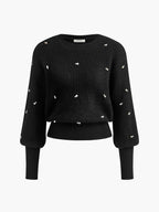 Pull Noir avec Détails de Perles et Coupe Légèrement Ample pour Femmes | Idéal pour Tenues Quotidiennes