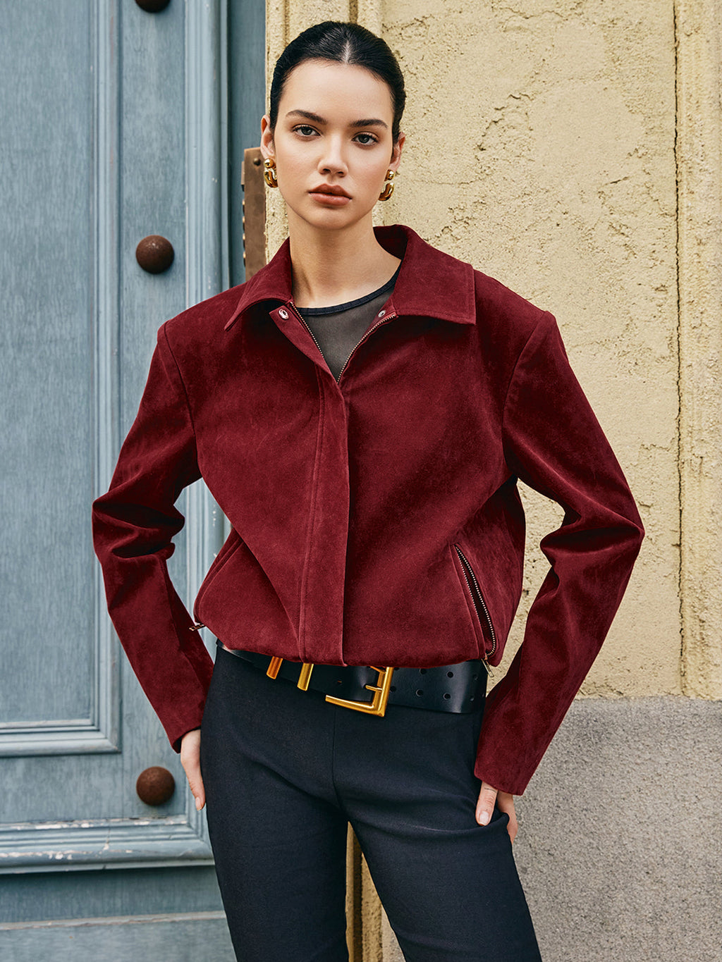 Veste Courte À Effet Velours Avec Fermeture Zippée Pour Femme | Idéale Pour La Mi-Saison Et Les Tenues Urbaines