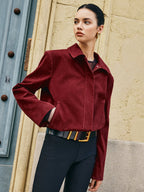 Veste Courte À Effet Velours Avec Fermeture Zippée Pour Femme | Idéale Pour La Mi-Saison Et Les Tenues Urbaines