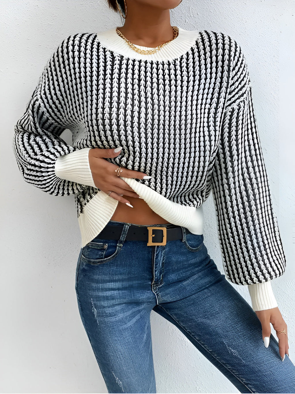 Pull À Manches Longues Avec Motif Contrasté Pour Femme | Idéal Pour Usage Quotidien