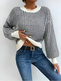 Pull À Manches Longues Avec Motif Contrasté Pour Femme | Idéal Pour Usage Quotidien