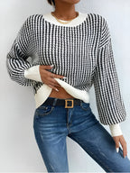 Pull À Manches Longues Avec Motif Contrasté Pour Femme | Idéal Pour Usage Quotidien