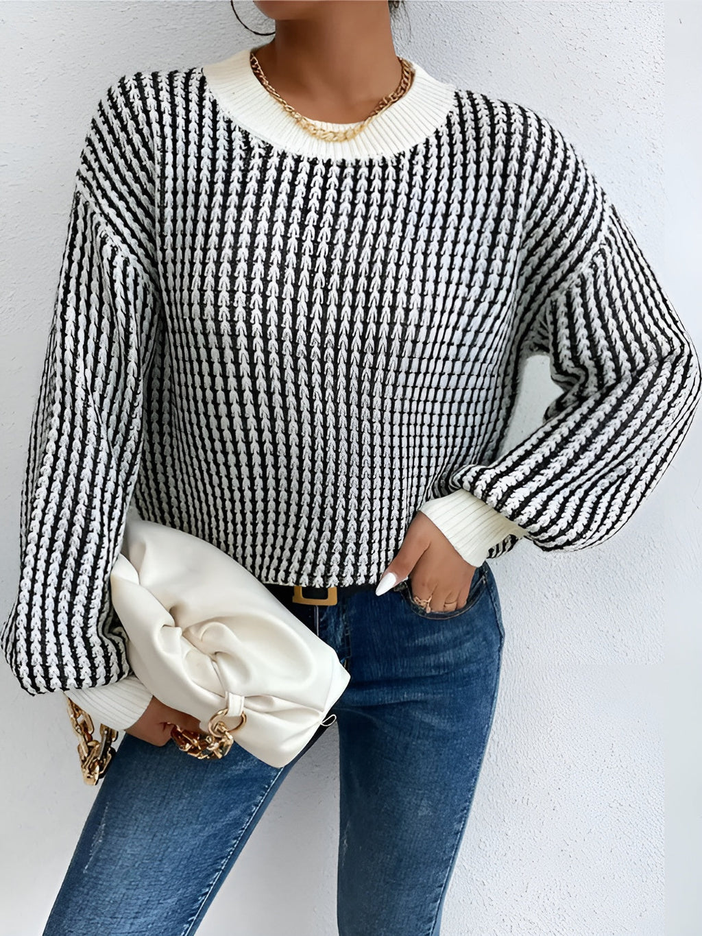 Pull À Manches Longues Avec Motif Contrasté Pour Femme | Idéal Pour Usage Quotidien