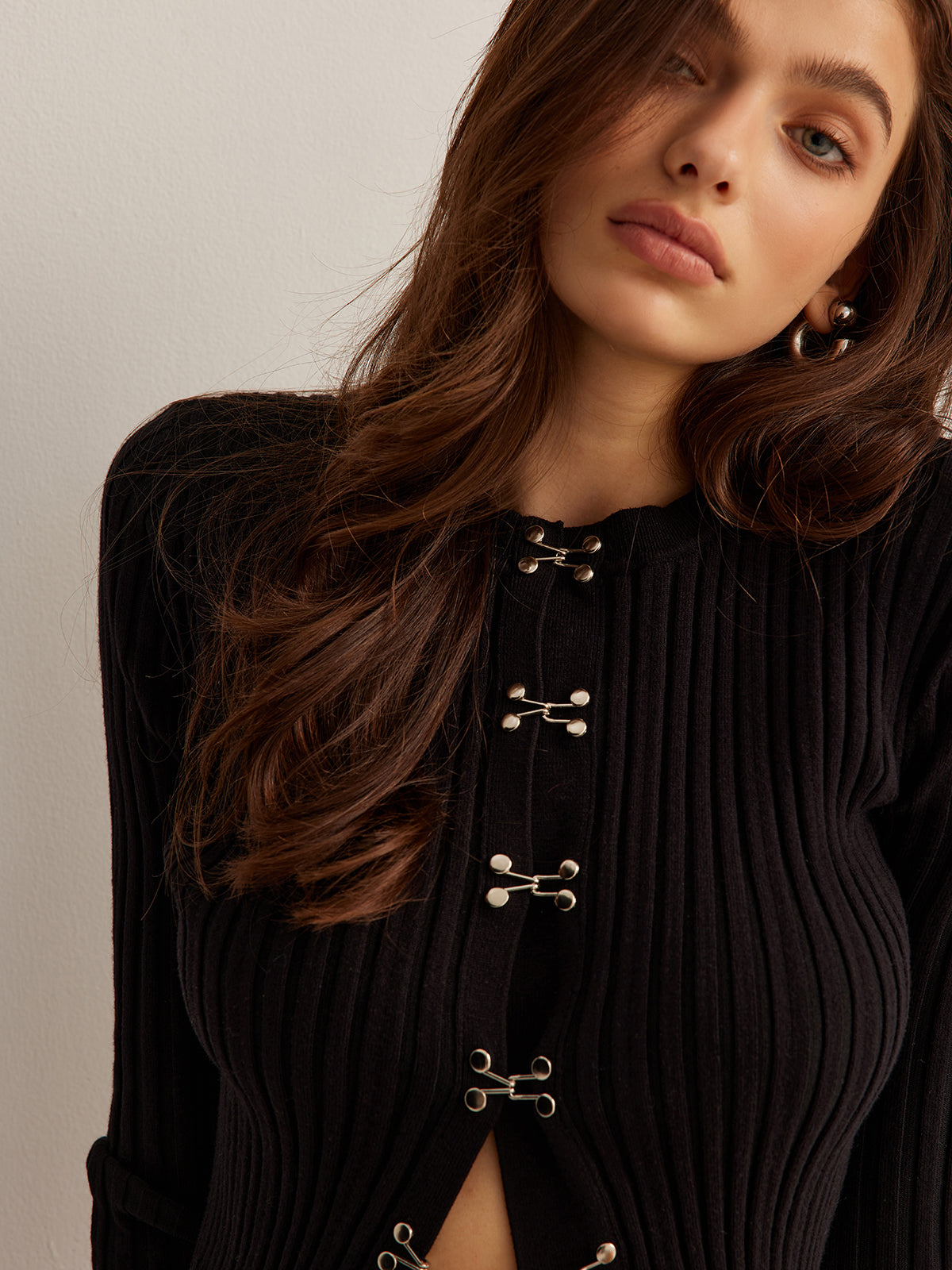 Cardigan Ajusté Avec Fermetures Métalliques Pour Femmes | Idéal Pour Superposition