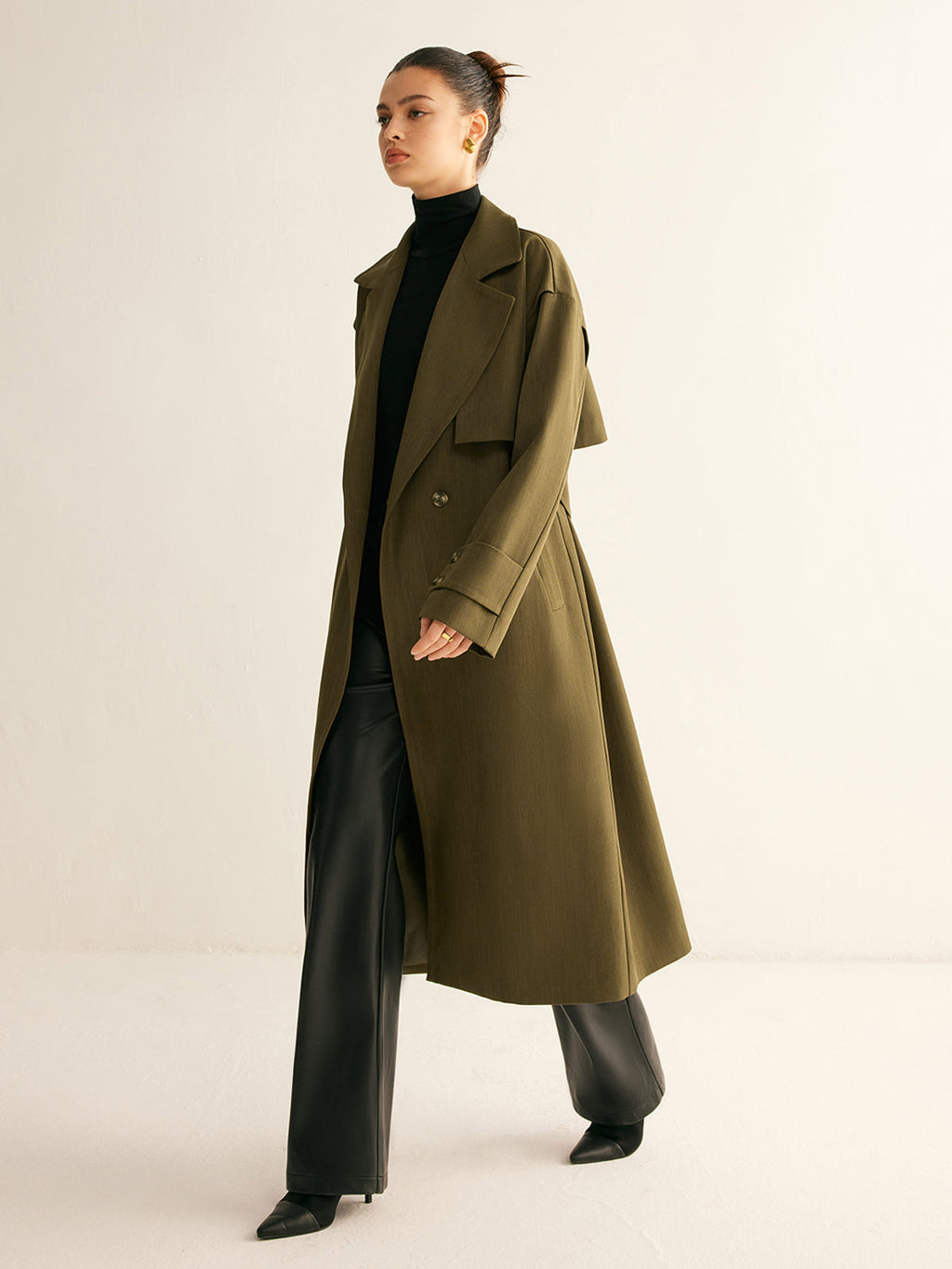 Trench Coat Long Avec Boutonnage Double Pour Femmes | Idéal Pour La Mi-Saison Et Les Tenues Quotidiennes