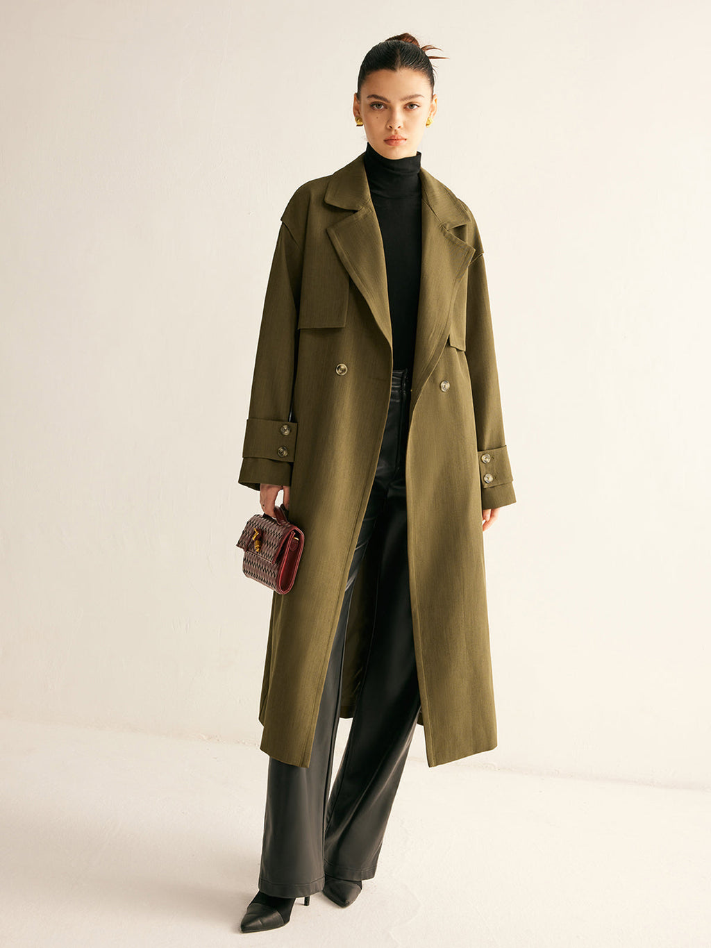 Trench Coat Long Avec Boutonnage Double Pour Femmes | Idéal Pour La Mi-Saison Et Les Tenues Quotidiennes