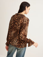 Blouse À Imprimé Léopard Avec Col À Volants Pour Femme | Idéal Pour Les Journées D’Été Et Les Activités Quotidiennes