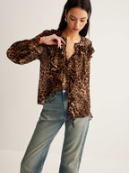 Blouse À Imprimé Léopard Avec Col À Volants Pour Femme | Idéal Pour Les Journées D’Été Et Les Activités Quotidiennes
