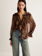 Blouse À Imprimé Léopard Avec Col À Volants Pour Femme | Idéal Pour Les Journées D’Été Et Les Activités Quotidiennes