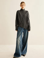Pull Oversize À Maille Torsadée avec Col Montant pour Femmes | Idéal pour L’Hiver