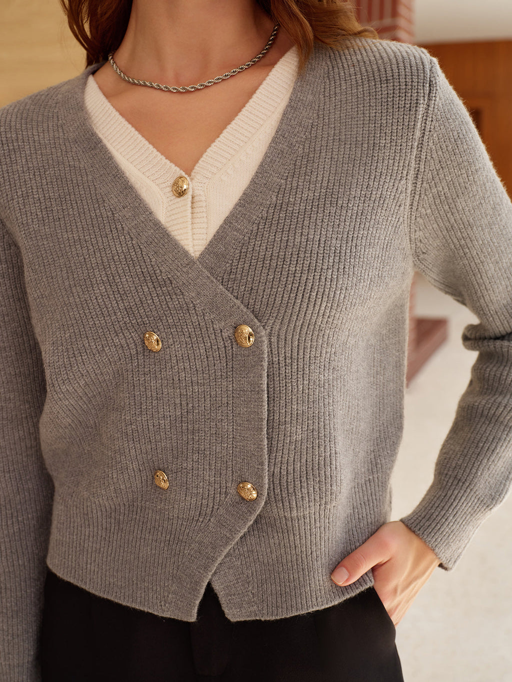 Cardigan Croisé À Col V Avec Boutons Pour Femmes | Idéal Pour Tenues Quotidiennes Et Superposition