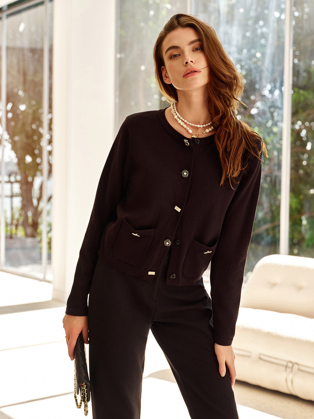 Cardigan À Coupe Droite Avec Boutons Décoratifs Pour Femme | Idéal Pour La Mi-Saison Et Le Bureau