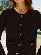Cardigan À Coupe Droite Avec Boutons Décoratifs Pour Femme | Idéal Pour La Mi-Saison Et Le Bureau