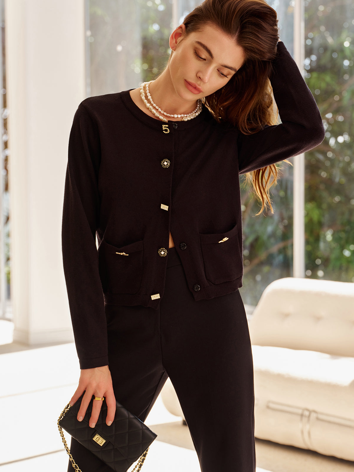 Cardigan À Coupe Droite Avec Boutons Décoratifs Pour Femme | Idéal Pour La Mi-Saison Et Le Bureau