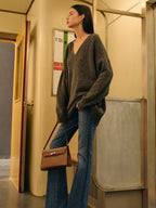 Pull Oversize À Col V Avec Finitions Côtelées Pour Femmes | Idéal Pour Tenues Quotidiennes