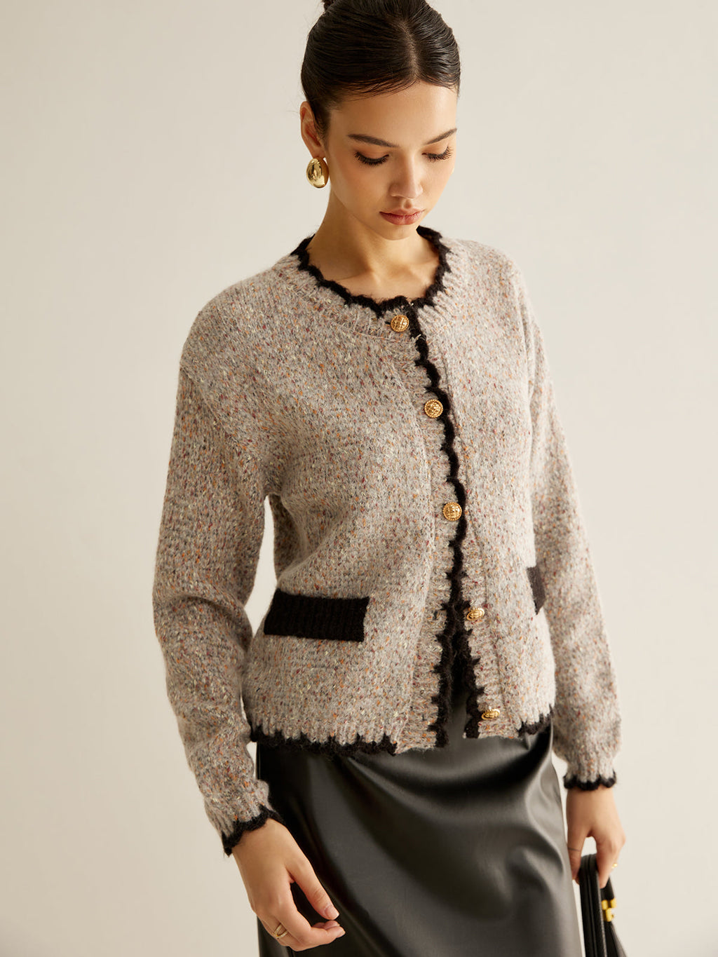 Cardigan En Tweed Avec Boutons Dorés Pour Femmes | Idéal Pour Tenues De Mi-Saison