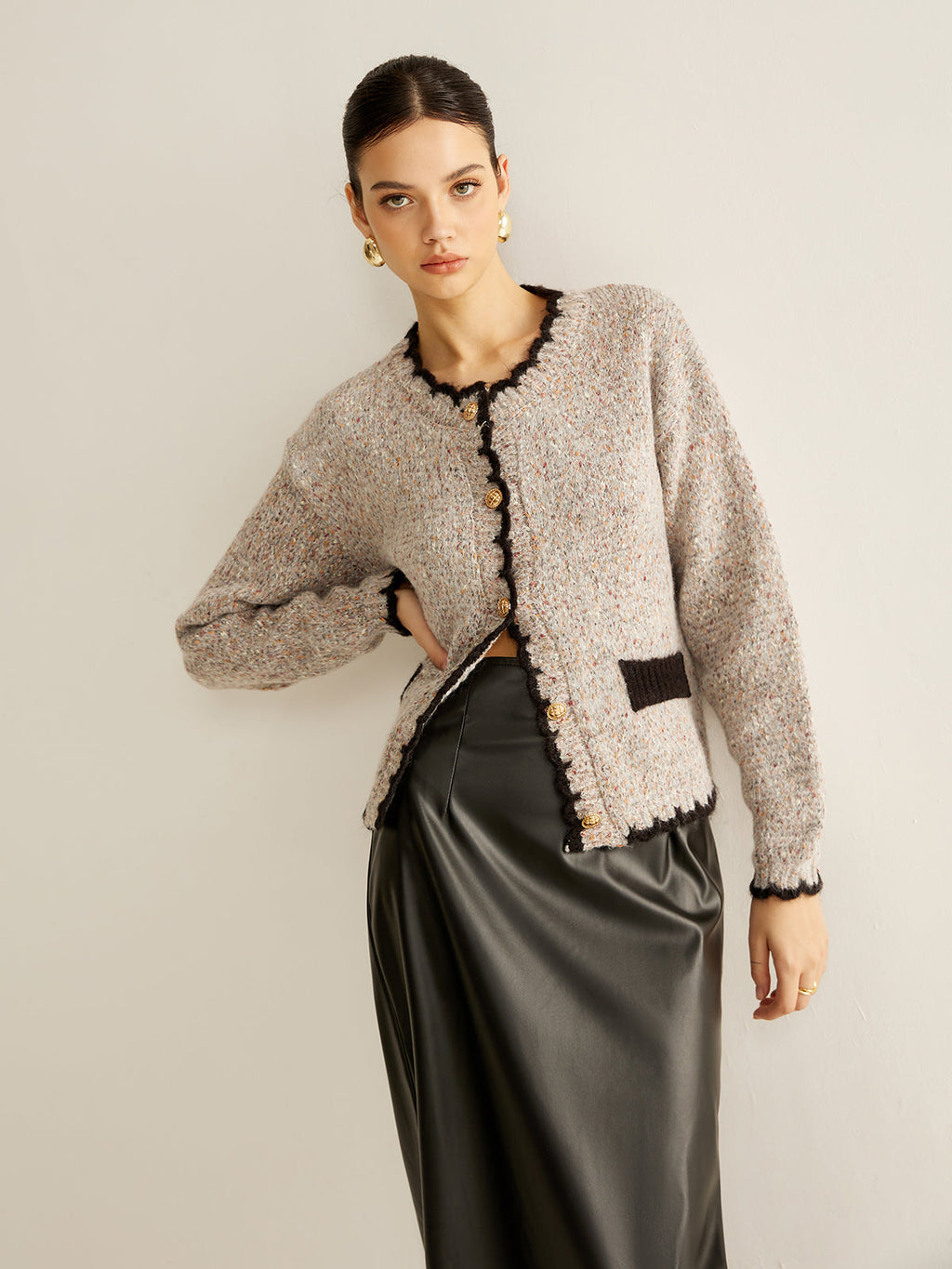 Cardigan En Tweed Avec Boutons Dorés Pour Femmes | Idéal Pour Tenues De Mi-Saison