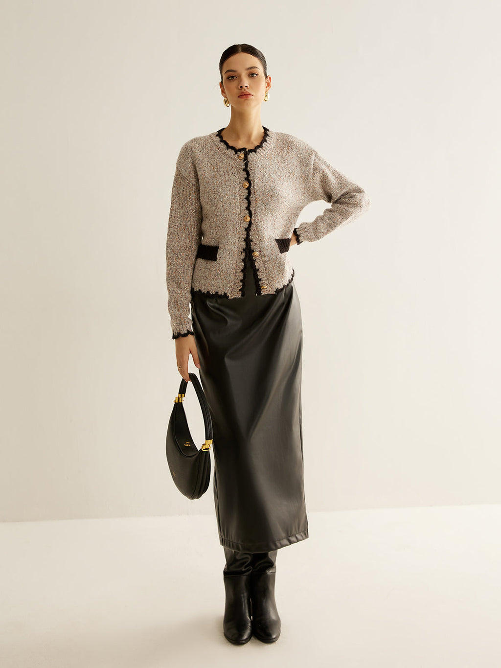 Cardigan En Tweed Avec Boutons Dorés Pour Femmes | Idéal Pour Tenues De Mi-Saison