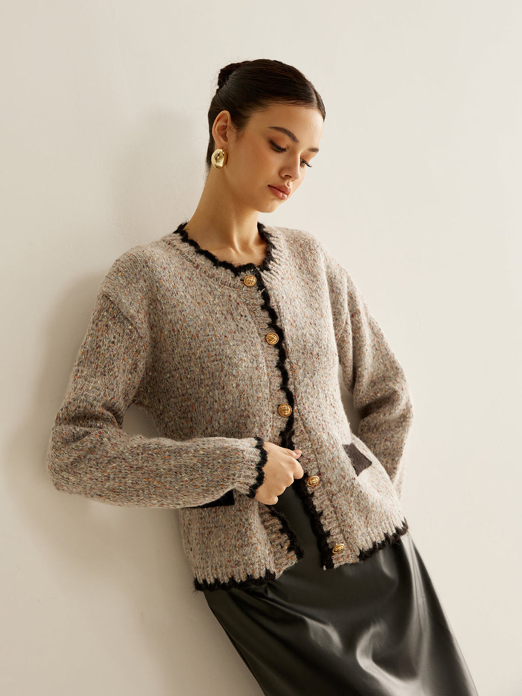 Cardigan En Tweed Avec Boutons Dorés Pour Femmes | Idéal Pour Tenues De Mi-Saison
