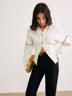 Cardigan Ample à Col V avec Détail Contrastant pour Femme | Idéal pour la Mi-Saison