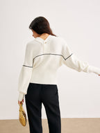Cardigan Ample à Col V avec Détail Contrastant pour Femme | Idéal pour la Mi-Saison