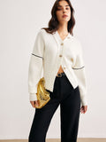 Cardigan Ample à Col V avec Détail Contrastant pour Femme | Idéal pour la Mi-Saison