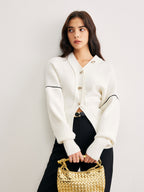 Cardigan Ample à Col V avec Détail Contrastant pour Femme | Idéal pour la Mi-Saison
