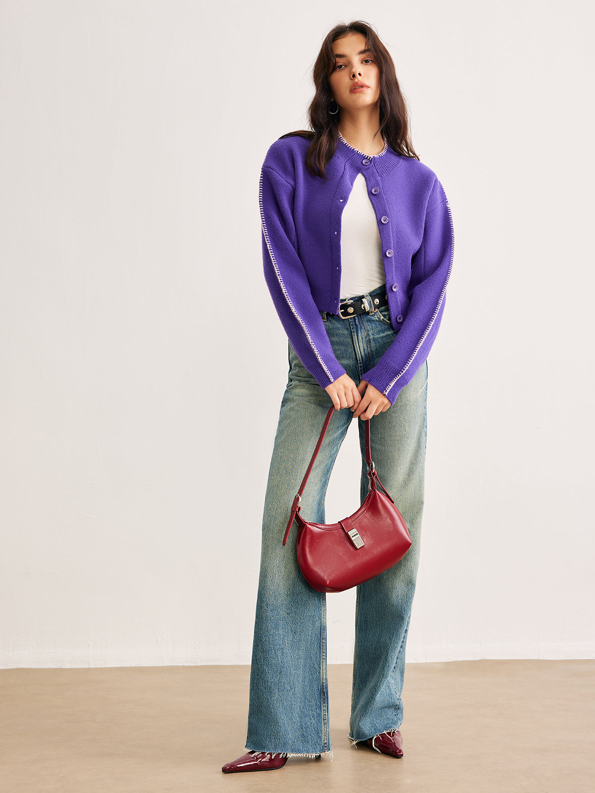 Cardigan À Boutons Avec Coutures Contrastantes Pour Femmes | Idéal Pour Tenues Quotidiennes