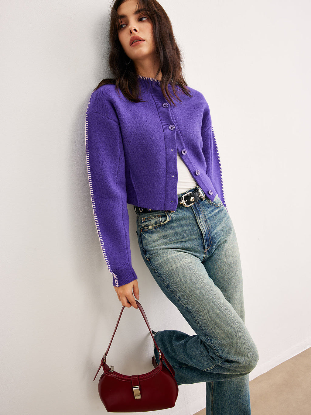 Cardigan À Boutons Avec Coutures Contrastantes Pour Femmes | Idéal Pour Tenues Quotidiennes