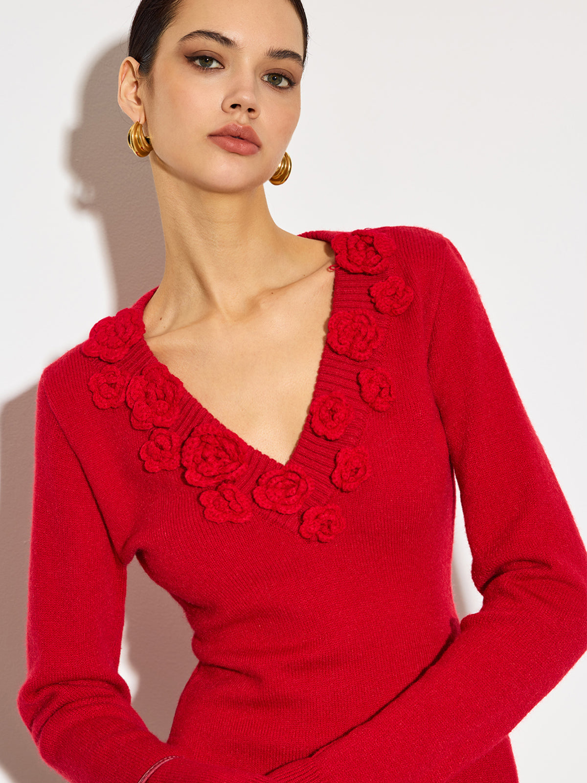 Pull À Encolure En V Avec Fleurs En Relief Pour Femme | Idéal Pour Un Usage Quotidien