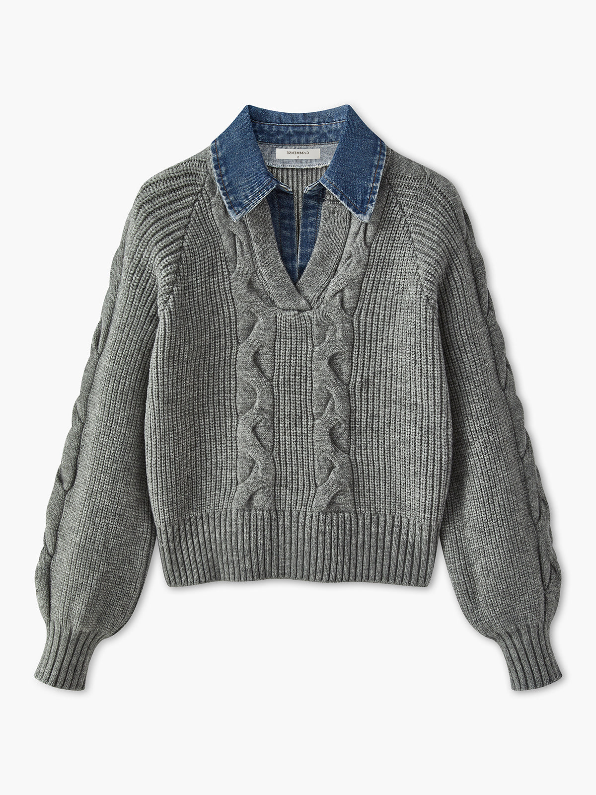 Pull À Col Chemise Intégré En Denim Avec Manches Bouffantes Pour Femmes | Idéal Pour Tenues Quotidiennes