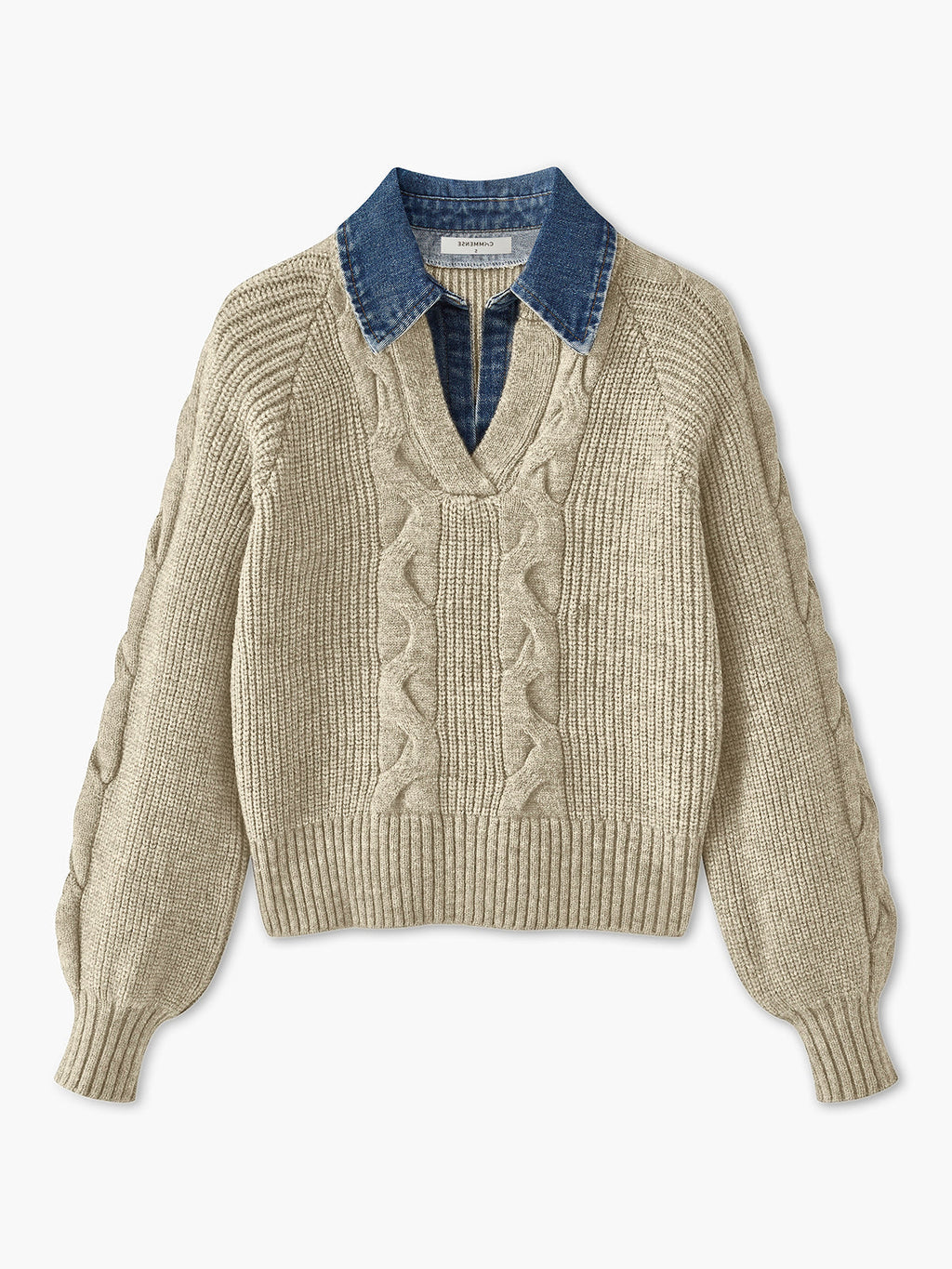 Pull À Col Chemise Intégré En Denim Avec Manches Bouffantes Pour Femmes | Idéal Pour Tenues Quotidiennes