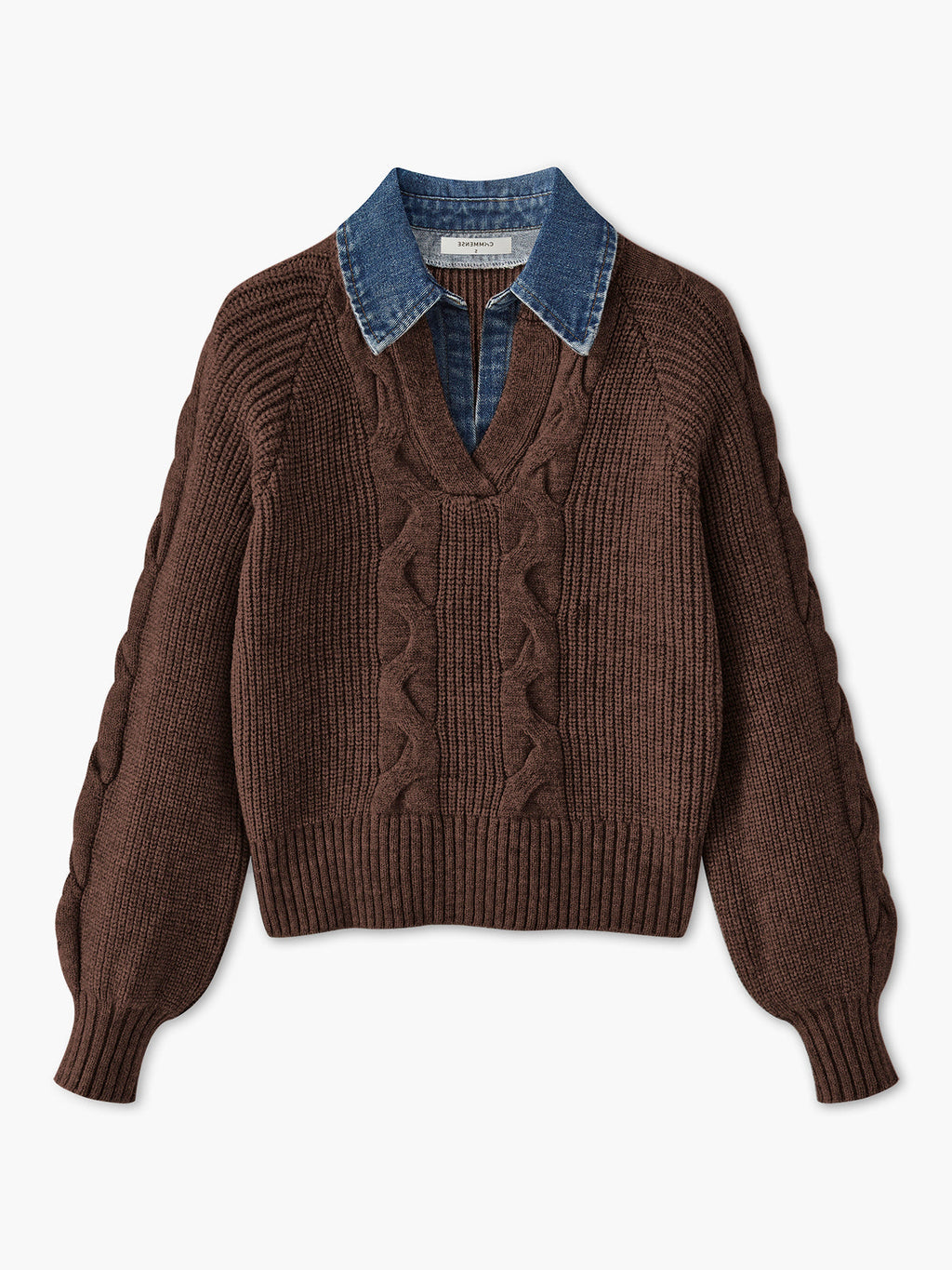 Pull À Col Chemise Intégré En Denim Avec Manches Bouffantes Pour Femmes | Idéal Pour Tenues Quotidiennes